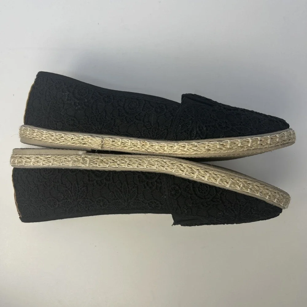 POVOGER Women's Size 11 Black Floral Lace Espadrille Flats Slip On Loafers NEW